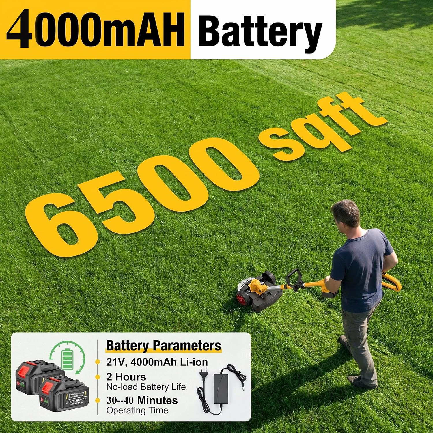 Cordless Weed Wacker with Wheels, 5-in-1 Electric String Trimmer, Battery Powered Weed Eater with 2 Batteries, Foldable Height Adjustable Lightweight Edger Lawn Tool