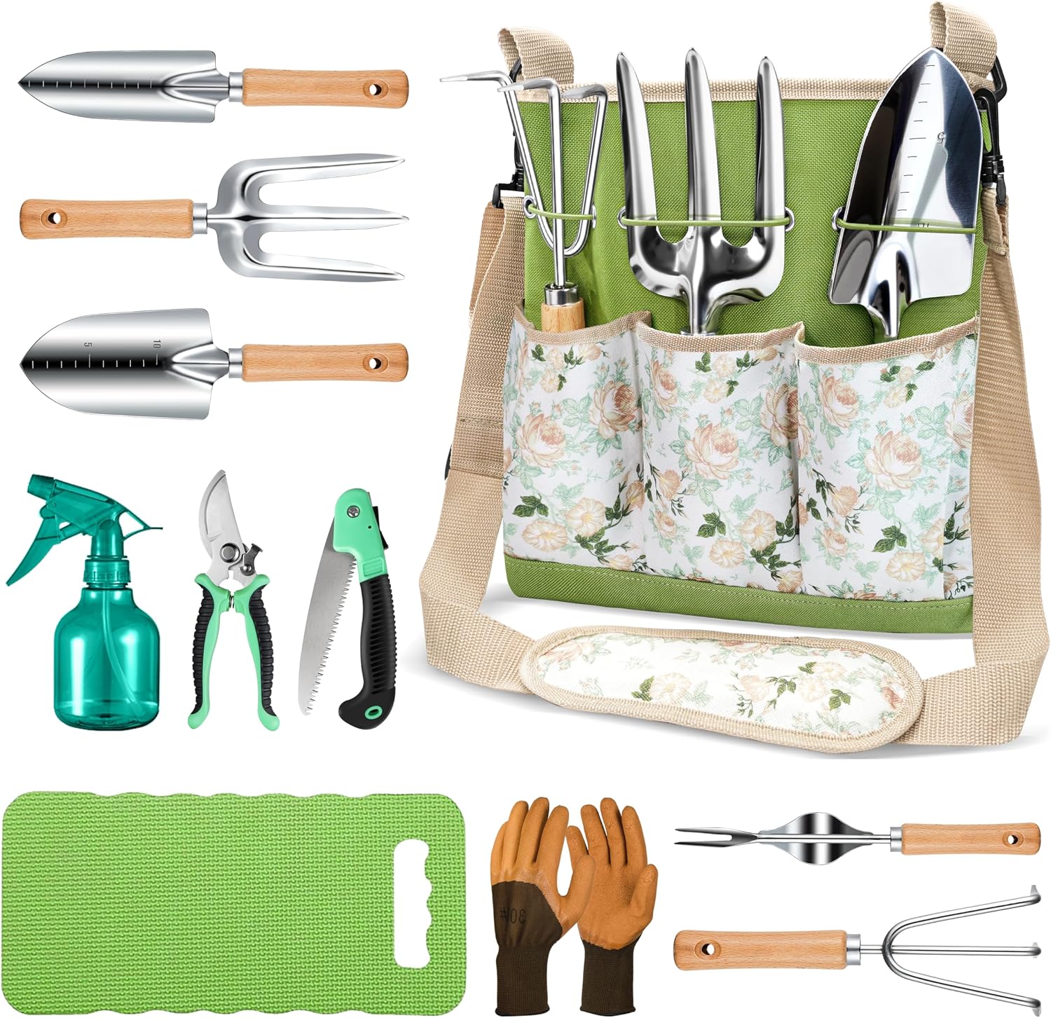 11-Piece Gardening Tool Set with Ergonomic Crossbody Bag for Women Men