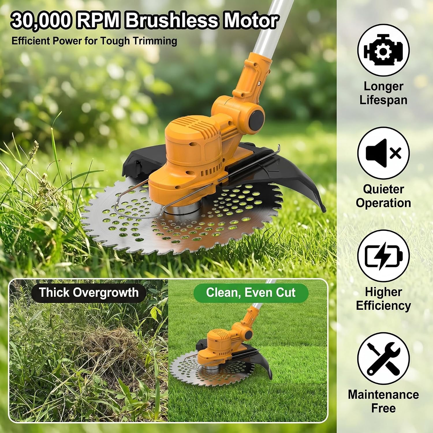 Cordless Weed Wacker with Wheels, 5-in-1 Electric String Trimmer, Battery Powered Weed Eater with 2 Batteries, Foldable Height Adjustable Lightweight Edger Lawn Tool