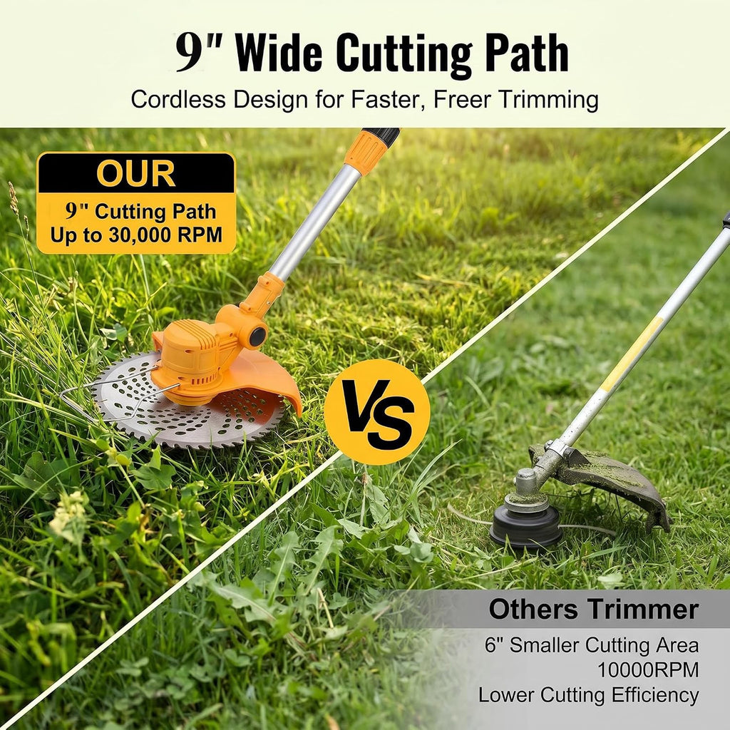 Cordless Weed Wacker with Wheels, 5-in-1 Electric String Trimmer, Battery Powered Weed Eater with 2 Batteries, Foldable Height Adjustable Lightweight Edger Lawn Tool