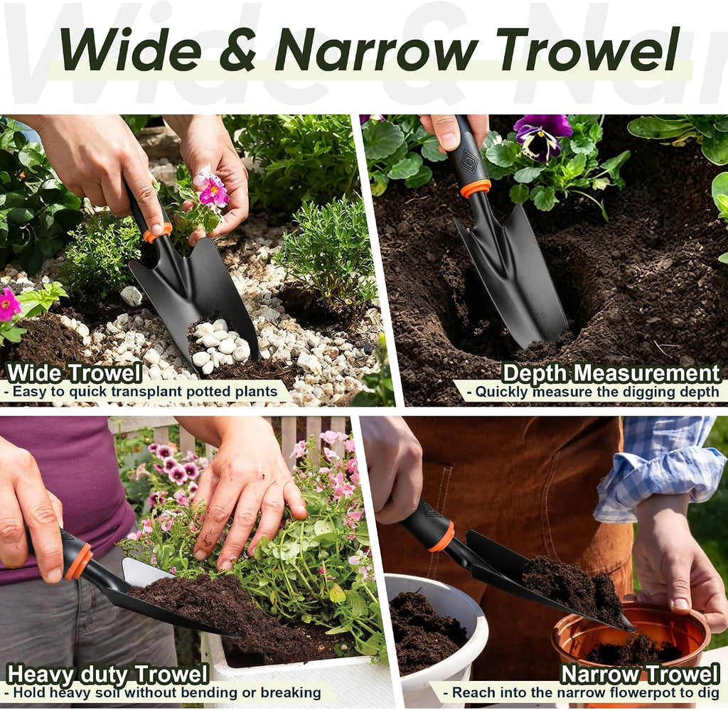 12 Pcs Garden Tool Set for Planting & Weeding, 1.4MM Thick Premium Steel, Ergonomic Contoured Grip, Indoor Outdoor Use