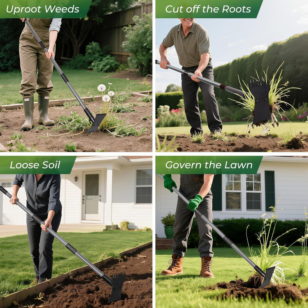 2-in-1 Weed Puller Tool and Garden Hoe with Long Handle Weed Rake