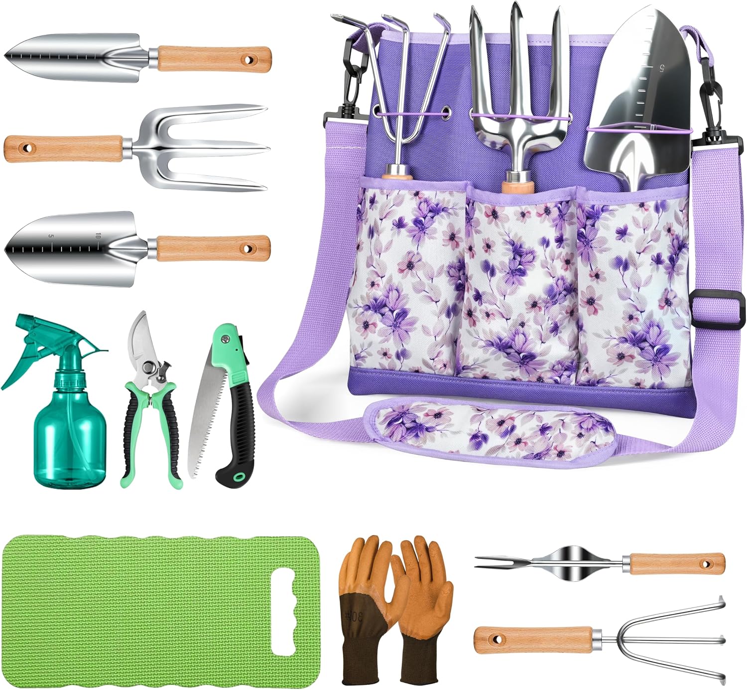 11-Piece Gardening Tool Set with Ergonomic Crossbody Bag for Women Men