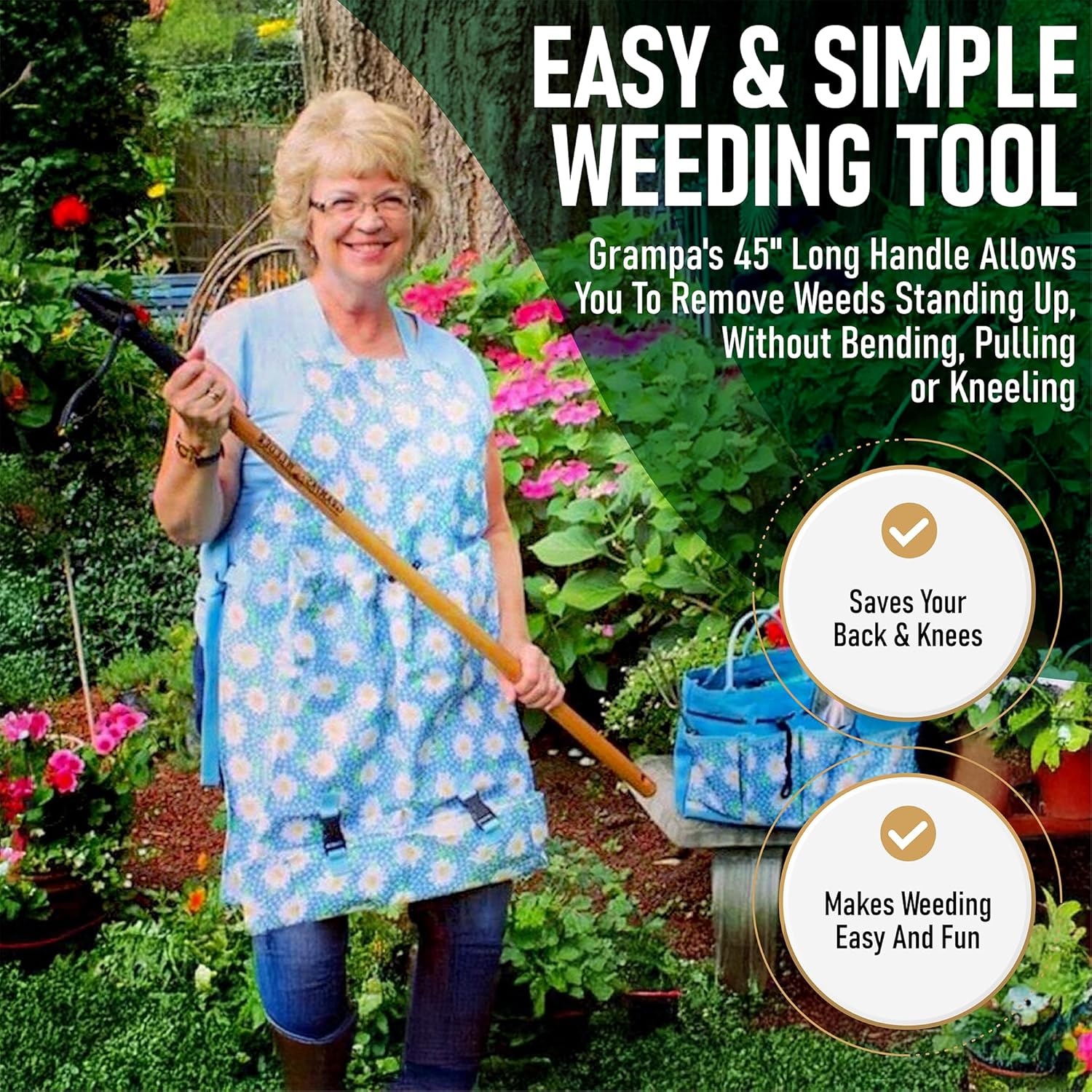 Stand Up Weed Puller Tool with 4-Claw Steel Head and Long Handle
